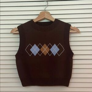 H&M Argyle Brown Knit Sweater Vest